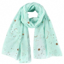 Tinpia Fashion Scarf for Women, Lightweight Colorful Shawl with Star Moon Pattern for Girls Ladies Women Mint