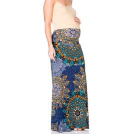 My Bump Maxifalda de maternidad de cintura alta para mujer con control de barriga (fabricado en Estados Unidos), Azul marino Skaa, S