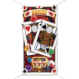 WADORN Casino Theme Party Photo Door Banner, Background Prop Poker Photo Props Banner Accessories Casino Night Carnival Decoration for Game Evening, Birthday Party, Photo Background Decoration, 180 x