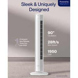 DELLA 42" Smart Tower Fan for Bedroom, 28ft/s Airflow, Ultra Quiet 23dB, Cooling Fan with 12 Speeds, 90° Oscillating, DC Motor, 24H Timer, Voice/App/Remote Control for Home, Office, Room