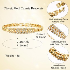 Poemmoon Gold Bracelets for Women, 18K Gold Plated Tennis Bracelets for Women, Trendy Chunky Chain Bracelet with Cubic Zirconia (leaf bracelet)