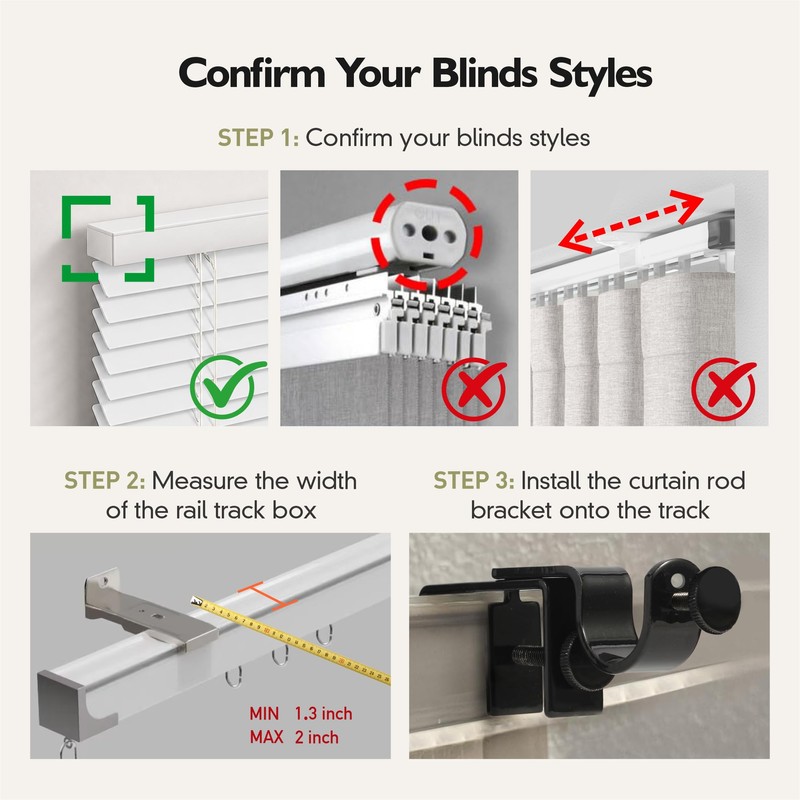 Over-Blinds Curtain Rod Brackets for Outside-Mount Blinds, Black 3-Pack