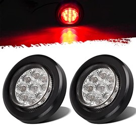 Partsam Pair 2" Clear/Red Flush Mount Mini-Reflex Side Marker LED Light Truck RV Trailer 9LED w Grommet, Faceted Round Trailer Clearance Lights w Reflectors