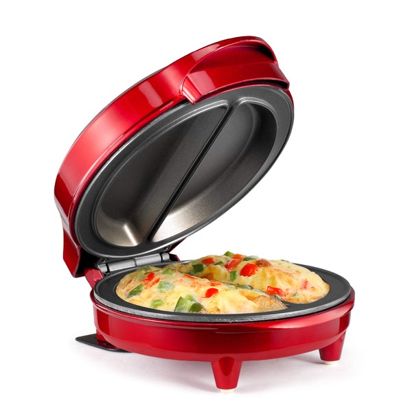 Holstein Housewares - Non-Stick Omelet & Frittata Maker, Metallic Red/Stainless Steel - Makes 2 Individual Portions Quick & Easy