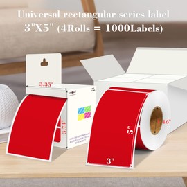PARLAIM 3x5 inch Rectangle Color Code Stickers, 1000PCS 4 Rolls Square Adhesive Inventory Label, Red