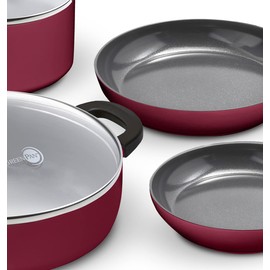 GreenPan SmartShape Healthy Ceramic Nonstick, 6 Piece Cookware Pots and Pans Set, PFAS-Free, Dishwasher Safe, Red