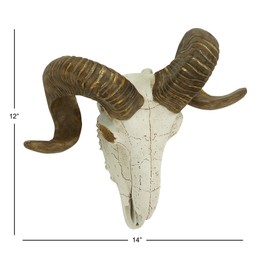 Deco 79 44737 Polystone Wall Ram Skull Décor, 14"W/12"H