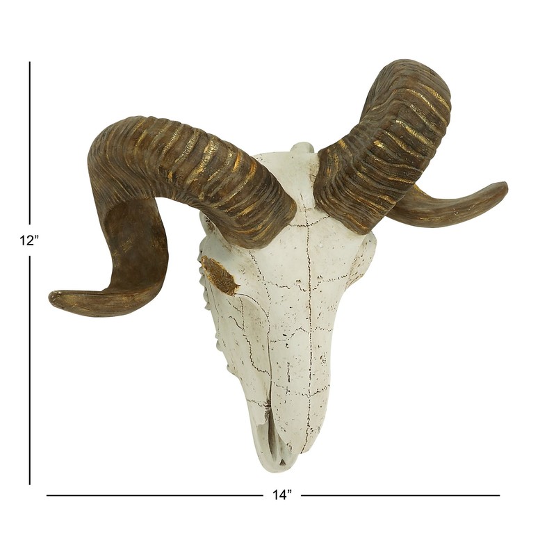 Deco 79 44737 Polystone Wall Ram Skull Décor, 14"W/12"H