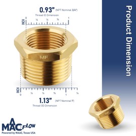 MAACFLOW MAACFLOW brass 1" Male NPT to 3/4" Female NPT Adapter Reducer Hex Bushing (Thread OD1.27" - ID 0.92") (pack of 2)