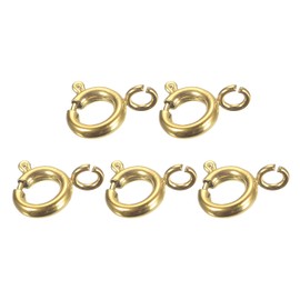 sourcing map Spring Ring Clasps, Pack of 5 6 mm Stainless Steel Round Open Spring Ring Clasps Connectors for DIY Necklace Bracelets Jewellery Making, Gold