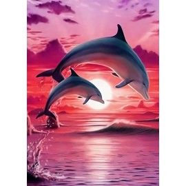Dolphins Diamond Art Painting Kits for Adults,Beach Diamond Painting Kits for Beginners 5D Full Round Drill Diamond Dots,Paint with Round Diamonds for Home Wall Decor (30x40cm/11.8X15.7inch)