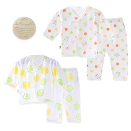 AGrape Newborn Baby Clothes 2-Piece Set - 100% Cotton Ultra-Soft 2 Long Sleeve Outfits, Safe Unisex Essentials with Milestone & Temperature Control, 0-3 Months for Girls & Boys（Small(3.5~6kg）