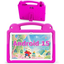 Ruufuuxy Kids Tablet 10 Inch Android 15 Tablet for Kids Ages 3-15, A523 Octa-Core with Case, Parental Controls,8GB+64GB Storage (Expand 1TB), 2.4G&5G WiFi6, BT4.2, Pink