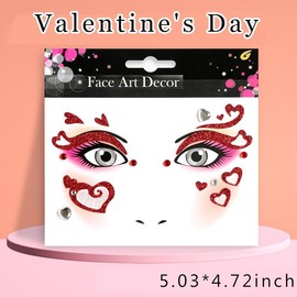 Valentine's Day Heart Glitter Face Tattoos Stickers Set Valentines Pigeon Heart Eye Body Temporary Tattoo Glitter Gem Fake Tattoo Decals for Women Valentines Festival Stage Masquerade Party Supplies