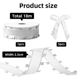 CWPFVQA 1 Roll Love Gauze Ribbon, 5 Bows Ribbon Wedding Organza Ribbon, White Ribbon, Decorative Gift Ribbon Wedding, Heart Shaped Ribbon