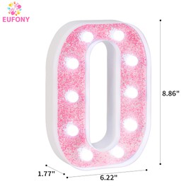 EUFONY Pink Glitter Marquee Light Up Letters, Battery Powered LED Alphabet Letter Lights Sign for Birthday Party Table Decorations, Wall Decor for Girls Room, Pink Initial Letter O w/Cool White Lights