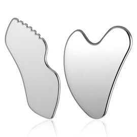 BOHUIZ 2 Pcs Stainless Steel Gua Sha Facial Tools, Metal Detail Gua Sha Stone Durable Face Comb Body and Face Guasha Sculpting Lymphatic Drainage Massager for Tighten Skin Lymphatic Drainage