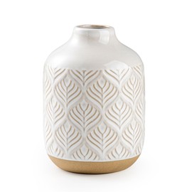 Mikigey Small Boho Flower Vase for Decor, 5.3 Inch Vases for Centerpiece, Ceramic Vase for Rustic Farmhouse Decor, Bookshelf, Living Room, Table, Bedroom, Arctic White