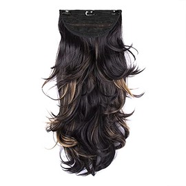 Stasia Street 18-Inch Out Curl Clip-In Korean Synthetic Breatheable Hair Extensions for Women Natural Look Instant Volume & Length – Golden Highlights