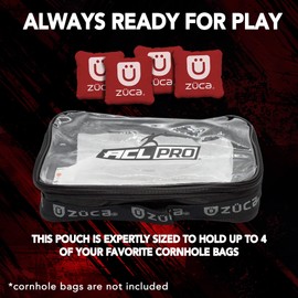ZÜCA Cornhole ACL Pro Pouch - Cornhole Bag Utility Pouch - Fits 4 Cornhole Bean Bags - Durable Ballistic Nylon with Clear Vinyl Lining - Fit Handles of Cornhole Bag Carry Case