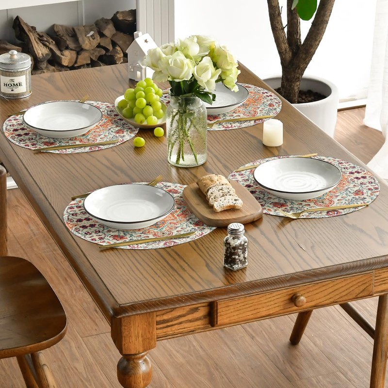 Artoid Mode Boho Round Placemats Set of 4,14 Inch Seasonal