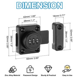 PATIKIL Cabinet Password Latch, Zinc Alloy Keyless Combination Lock 3-Digit Password Cabinet Lock Safety Lock with L-Screwdriver for Cabinet Drawer Cupboard, Black