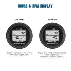 Runleader HM005R Inductive Tachometer Round Timer Hour Meter Waterproof for All Gasoline Engine ATV UTV Dirtbike Motobike Motocycle outboards Snowmobile pitbike PWC Marine Boat