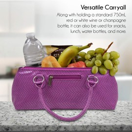Wine Clutch Bag (Thermal Insulated) Trendy Women’s Carry Tote | Holds Red & White 750mL Bottles | Trendy Fashion | Incl. Portable Waiter-Style Corkscrew (Lavender Burmese)
