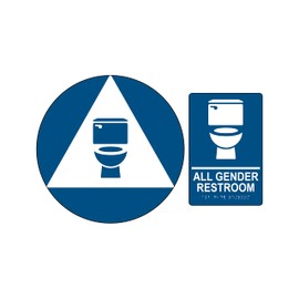 SignOptima ADA Compliant ALL GENDER RESTROOM Sign Bundle - Door and Wall Sign Tactile with Braille II (Blue)