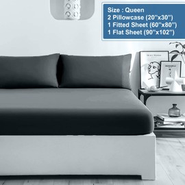 DAN RIVER Jersey Knit Sheets - All Season, Soft, Cozy Queen Jersey Sheets. T-Shirt Sheets. Jersey Cotton Sheets. 4 Piece Heather Cotton Jersey Bed Sheet Set. (Queen, Dark Gray)