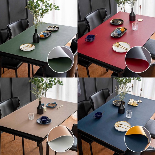 Leather place mat, waterproof tablecloth, tablecloth, (plain double-sided) brown +