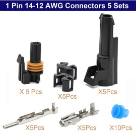 Twippo 14-12 AWG 1 Pin Connector Weather Pack Connectors Kit 1 Wire Waterproof Automotive Electrical Plug Connectors Quick Connect and Disconnect (5 Sets)
