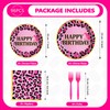 Grencian 96 Pcs Pink Leopard Birthday Party Supplies Cheetah Print