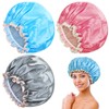 GmwyCzV Pack of 3 Shower Caps, Double-Layer Waterproof Shower Caps,