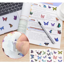 Andiker 6 Sheets Buutefly Scrapbooking Stickers, Watercolor Self Adhesive Washi Planner Sticker Decals for DIY Craft, Diary, Letters, Notebook and Calendar Decoration