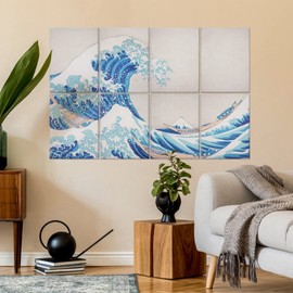 Tutmyrea Art Acoustic Panels, 48" x 32" Self-adhesive Sound Proofing Padding 8 Pack Acoustical Soundproof Wall Panels, Decorative Sound Absorbing Panels for Home Office (The Great Wave Off Kanagawa)