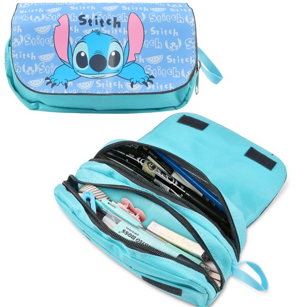 ZeYou Stitch Pencil Case Stitch Pencil Case Filled School Pencil Case with 2 Compartments for Girls and Boys, Stitch Compartment for Children Boys Girls Teenagers for School Students, blue