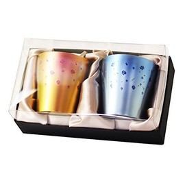 HORIE(ホリエ) 新潟県燕産 純チタン二重タンブラー 華チタン 250cc 薔薇（ピンク／ブルー）2個セット T-15-BR250BP