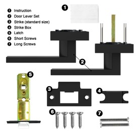 RAZCC Passage Door Lever, 8 Pack Matte Black Interior Door Handles for Hallway and Closet, Heavy Duty Square Interior Keyless Door Handles Non-Locking Door Knobs for Right & Left Side Door