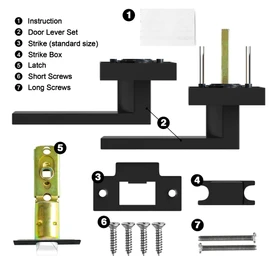 RAZCC Passage Door Lever, 8 Pack Matte Black Interior Door Handles for Hallway and Closet, Heavy Duty Square Interior Keyless Door Handles Non-Locking Door Knobs for Right & Left Side Door