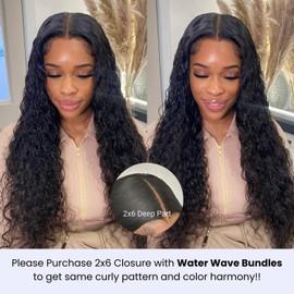 MOMOSHERO Water Wave Closure 18 Inch 2x6 HD Lace Closure Brazilian 10A Remy Human Hair Pre Plucked Transparent Lace Middle Part Wet and Wavy Closure with Baby Hair Natural Black Color Curly Extensions
