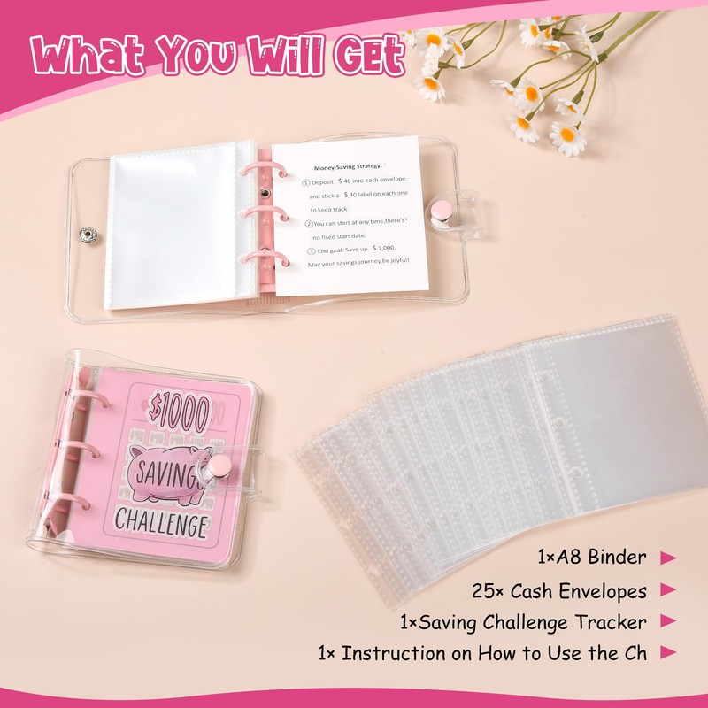 Mafegu Mini Money Saving Binder with 25 Envelopes, $1000 Savings