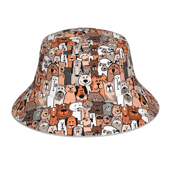 OPEUITNU Doodle Dogs Bucket Hat for Women Men Teens Double-Side-Wear