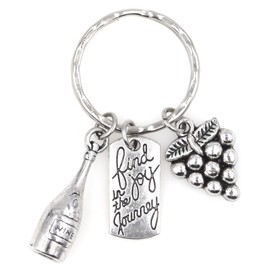 Wine Lovers: Find Joy in the Journey Graduate Retirement Moving Promotion House Parting Congrats Gratitude Gift Red White Merlot Sweet Dry Corkscrew Opener Wine Bottle Grape Bunch Keychain 113D