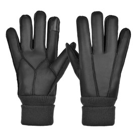 Harssidanzar Touchscreen Shearling Gloves,Women Warm Winter Leather Shearling Sheepskin Touchscreen Texting Gloves KL033US,Black,Szie S