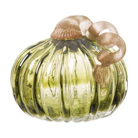 Glitzhome Hand Blown Green Amber Glass Pumpkin Thanksgiving Decorations for Home Table Accent for Fall & Harvest, Set of 2
