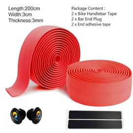 TOPCABIN® Bicycle Handlebar Tape Non-Slip Comfort GEL Road Bike Handlebar Tape Bike Bar Tape with Reflective Bar Plugs (# Red)