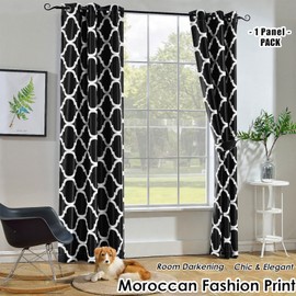 Melodieux Moroccan Fashion Room Darkening Blackout Grommet Curtain for Bedroom Living Room, 42 by 72 Inch, Black (1 Panel)