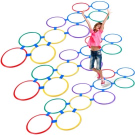 Liliful 30 Pcs 15'' Hopscotch Ring Game Multicolored Hopscotch Round Set and 45 Connectors Hopscotch Outdoor Game Obstacle Course for Indoor Playground Girls Boys Kids Balance Agility Training