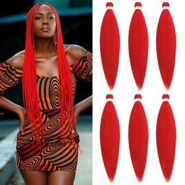 Dilekay Prestretched Braiding Hair Red Hair for Braiding 28 Inch Long Braids Hair Extensions 6 Packs Soft Yaki Straight Pre Stretched Braiding Hair Red Braid in Hair Extensions